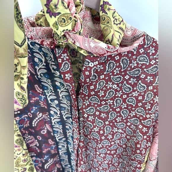 Soft Surroundings Womens Langdon Top Size XL Patchwork Paisley Tie Neck Blouse - Picture 4 of 10